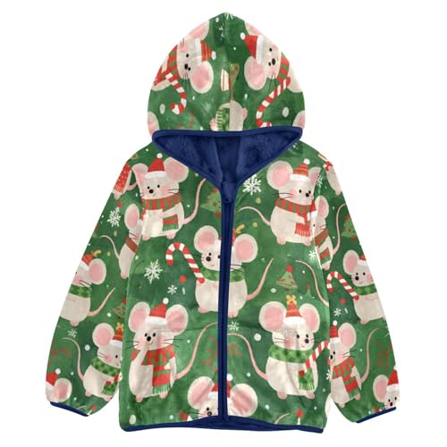 Christmas Mouse with Candy Canes Toddler Fleece Jacket Girl Boys Hooded Fleece Jacket Coat Warm Outwear Zip-up 3-10T