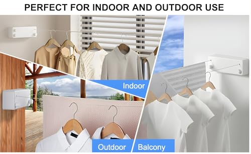 Image of Wall Mounted Retractable Clothes Line (4.2 Meter x 2 Lines) Heavy Duty Double Clothesline, Adjustable Rope for Drying Clothes for Indoor & Outdoor, Laundry Washing Line for Compact Space