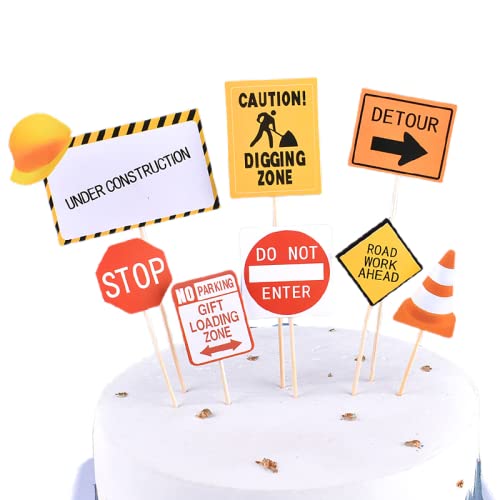 Juego de 7 Carteles de tráfico para decoración de Tartas, decoración de Tartas, Juguetes para niños, excavadoras, señales de tráfico, Juguetes para cumpleaños Infantiles, decoración Cover
