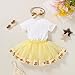 HAPPYMA Baby Girls One 1st Birthday Outfit Bee Sunflower Romper Tulle Tutu Skirt Sequin Bow Party Clothes Set（White Bee&A,12-18 Months）