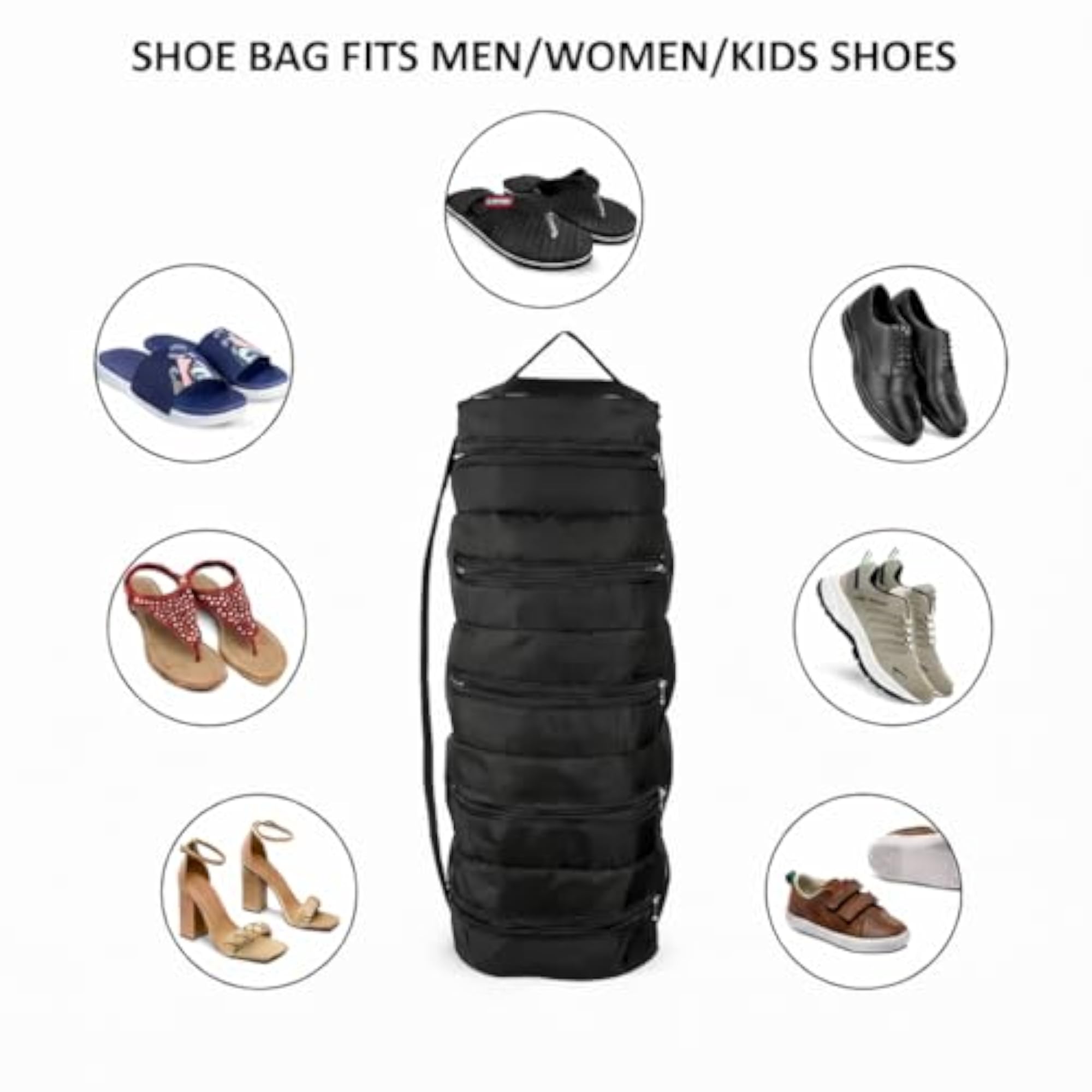 5-Pocket Shoe Organizer Bag for Travel, Foldable Polyester Cover
