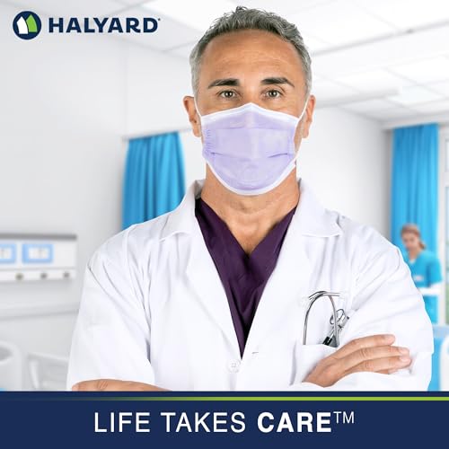 HALYARD FLUIDSHIELD 1 Disposable Procedure Mask with SO SOFT Lining and SO SOFT Earloops, Lavender, 25868 (Box of 50)