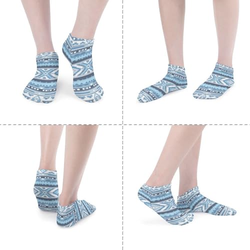 Blue And White Pattern Ankle Socks 5-Pack, Breathable Casual Athletic Socks for Women Men, One Size (6-11)4