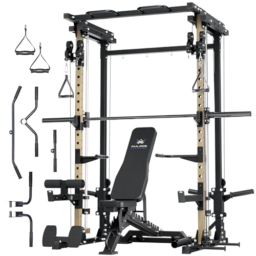 Image of MAJOR FITNESS Drone3 Smith Machine, 2500lbs All-in-One Home Gym Power Rack with Dual Pulley System for Cable Crossover, Pull-Up Bars