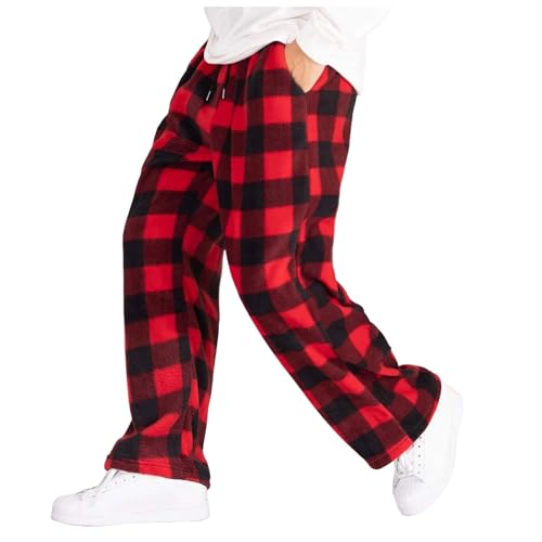 Men's Relaxed Fit Pajama Pants, Designed for Comfort and Effortless Style, Plaid Loose Fit Straight Leg Long Pants2