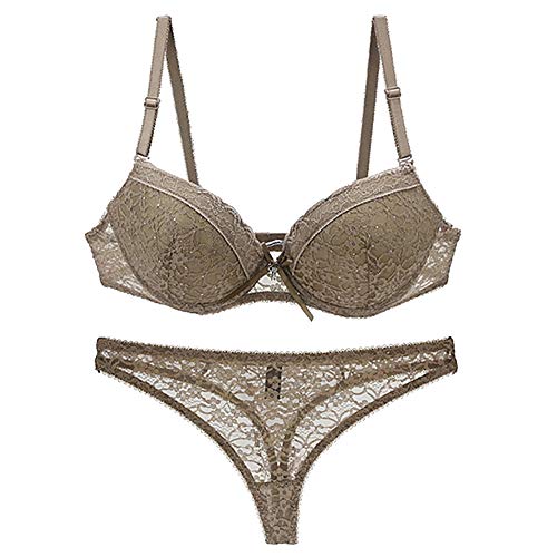 Ensemble bikini et soutien-gorge de luxe en dentelle fine coloris khaki taille 38B