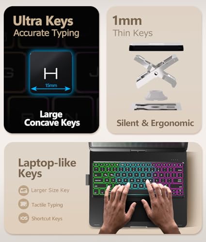 Image of BABG for iPad Air 13 inch(M4 /M3 /M2) case with Keyboard&iPad Pro 13(M5 /M4),360Swivel,7 Use Modes,Rainbow Backlight Keyboard for iPad Pro 12.9(6th /5th /4th /3rd Gen)-Black