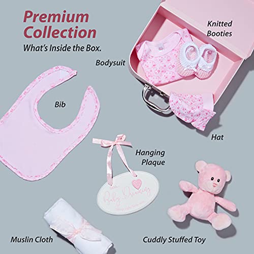 New-Baby-Gift-Set-for-Newborn-Baby-Girl-Pink-Keepsake-Box-with-Baby-Clothes-Muslin-Cloths-Cute-Pink-Teddy-Bear-and-Hanging-Plaque-Baby-Gift-Basket-for-Parents-Unique-Shower-Gift-for-Girls