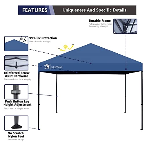 Kuznap 12’X12’ Pop Up Canopy Tent Patented Ez Set Up Instant Outdoor Canopy With Wheeled Carry Bag Bonus 4 Weight Sandbags, 8 Stakes And 4 Ropes， Blue #TOP2