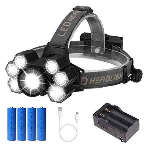 Zingiber 7 LED Rechargeable Headlamp, 18000 Lumen Headlight, 100%Waterproof,Adjustable Hands ...
