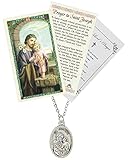 St Joseph Medal - with St Joseph Prayer Card, The Lord's Prayer | Saint Joseph Necklace Jewelry | Catholic Patron Saint Of Families, Fathers, Expectant Mothers, Carpenters Set, Total 4 Items