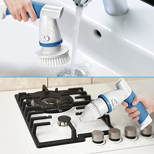 Electric Spin Scrubber, Iezfix Electric Cleaning Brush Bathroom Shower Scrubbing Cleaner Brush Power Scrubber Cordless With 4 Replaceable Brush Heads For Bathtub, Tile, Floor, Toilet, Kitchen - Blue #TOP1