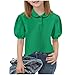 Girls Pique Polo Shirts Kids Collared School Uniform T Shirt Summer Puff Sleeve Button Down Blouse Cute Tops 5-15 Years Green