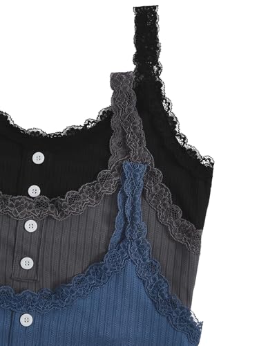 Image of SOLY HUX Women's 3 Packs Nightgowns Soft Sexy Lace Trim Sleep Dress Chemise Pajamas Sleepwear Cami Mini Slip Dresses