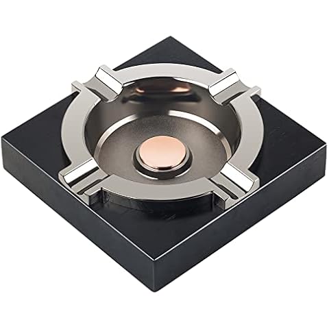 OILP Cigar Ashtray,Cool Ashtrays Gift for Cigars Smokers,Metal Black Cigar Tray with Solid Wood Base Ashtray for Home/Office/Bar/Patio(Black) Cover