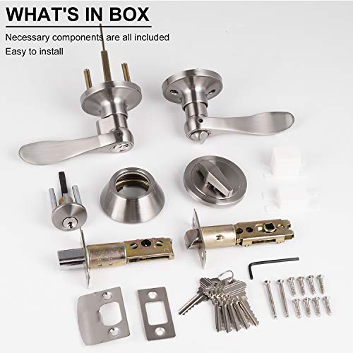 Knobonly 3 Sets Of Front Exterior Door Knob Set With Single Cylinder Deadbolts In Satin Nickel Finish, All Keyed Same Combo Pack, Wave Style Entry Door Lever Locks With Combinations #TOP6