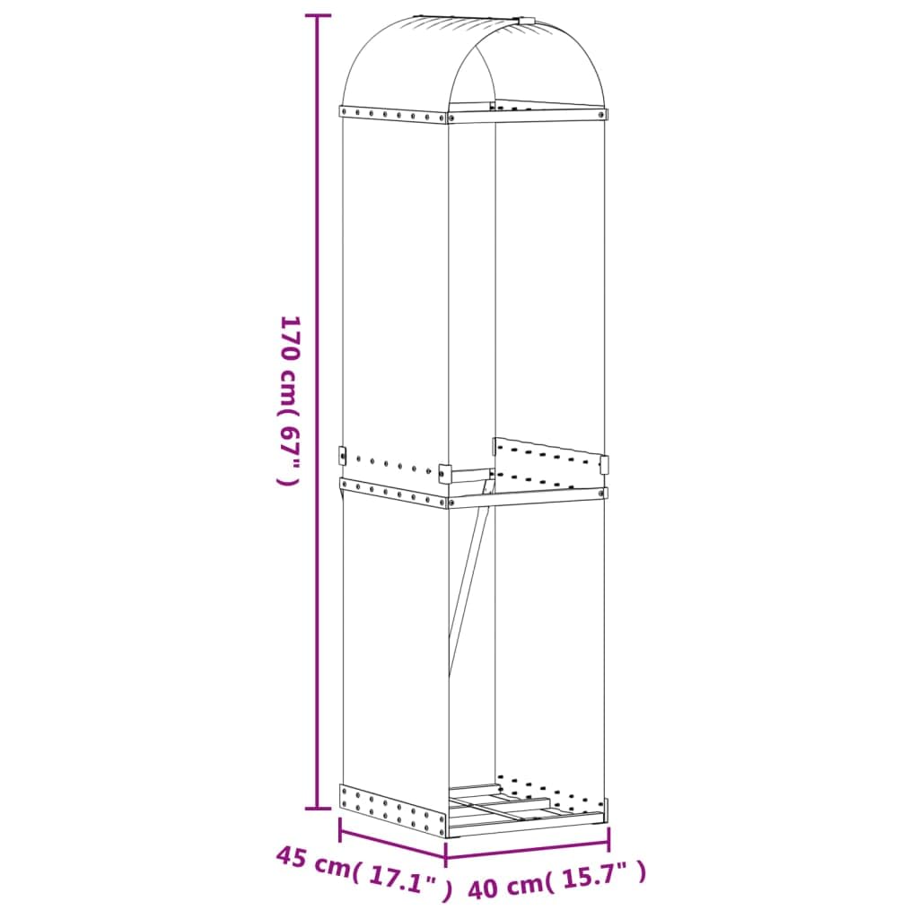 Mangloder - Refugio para leña de chimenea con aspecto de madera de acero galvanizado, 40 x 45 x 170 cm, estante para leña y leña, soporte apilable para estufa de leña, estufa de azulejos, jardín y