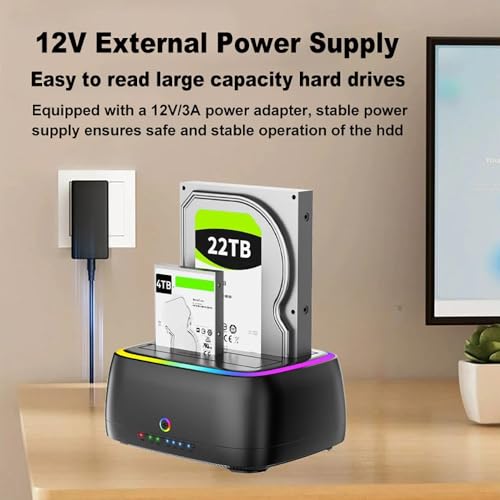 Image of ETZIN Dual-Bay Hard Drive Station USB3.0 5Gbps SATA HDD Docking Station for 2.5 /3.5 inch HDD /SSD Enclosure Clone Offline Enclosure HDD Reader Enclosure Adapter HDD External Supports up to 22TB