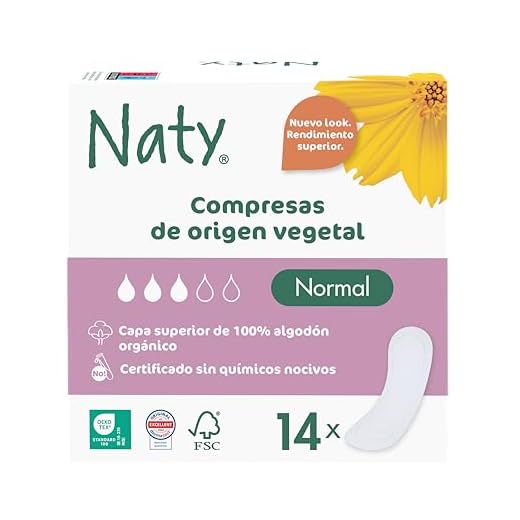 Naty Compresas Normales sin Alas | 100% algodón orgánico certificado en contacto con la piel | Certificadas seguras | Sin perfume, 0% plástico convencional | Protección absorbente | 14 unidades