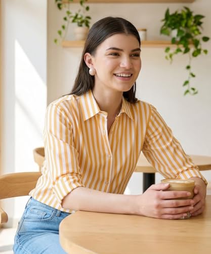 Image of Women's Cotton Striped Shirt | Casual Button Down Shirts for Women | Full Sleeve Stylish Office Wear Top | Regular Fit Color