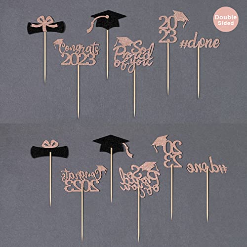 Gexolenu 36 Pcs Rose Gold 2023 Graduation Cupcake Toppers Glitter Diploma Grad Cap Cake Toppers For Graduation Party Supplies 2023 Graduate Party Cake Picks Graduation Decorations #TOP3