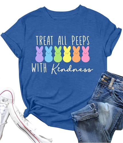 Image of LAZYCHILD Women Easter Teacher Shirts: Funny Treat All with Kindness T-Shirt Bunny Rabbit Tee Tops