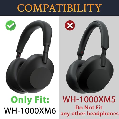 Image of SOULWIT Earpads Replacement for Sony WH-1000XM6(WH1000XM6) Noise Canceling Headphones, Ear Pads Cushions with Soft Protein Leather and High-Density Memory Foam - Black