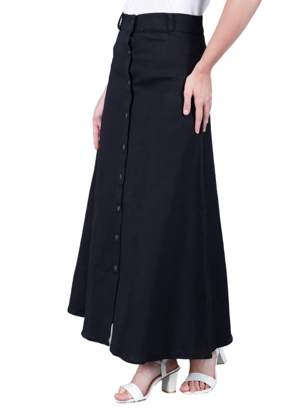 Trendy Western Style Black Washed a-line Long Denim Skirt for Women and Girls, Fashionable Casual wear, Plus, 34 inch Length-image-28