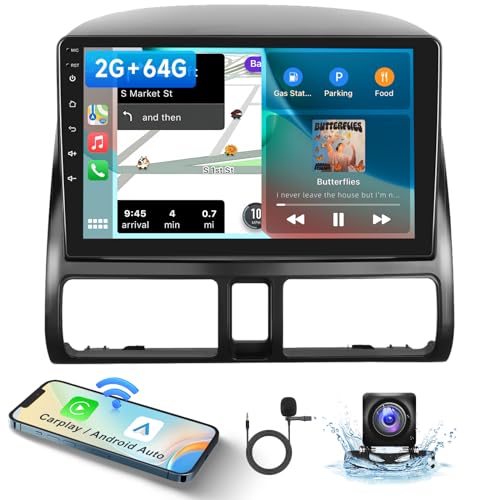 2G+64G Car Radio Stereo with HiFi Audio for Honda CRV 2002-2006, Wireless CarPlay/Android Auto 9 Inch HD Touch Screen Android 13 GPS WiFi Bluetooth FM/RDS HD Backup Camera