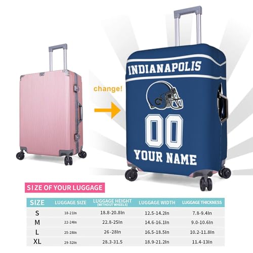 Image of Custom Indianapolis Luggage Cover Personalized Football Style Suitcase Cover with Name Number Customized Washable Elastic Sports Travel Suitcase Protector for Business Vacation Gifts