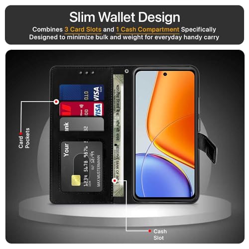 Image of WOW IMAGINE Shock Proof Flip Cover Back Case Cover for Vivo T4x 5G | iQoo Z10x 5G | Vivo Y31 Pro 5G (Flexible | Leather Finish | Card Pockets Wallet & Stand | Black)