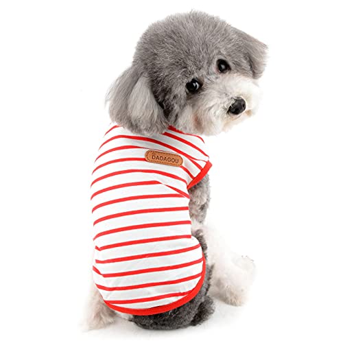 Zunea Dog Shirts for Small Dogs Summer Puppy Pet Clothes T-Shirts Soft Cotton Vest Striped Breathable Sleeveless Tank Top Pet Cats Chihuahua Basic Tee Shirt Apparel for Dogs Girls Boys Red L - Image 2