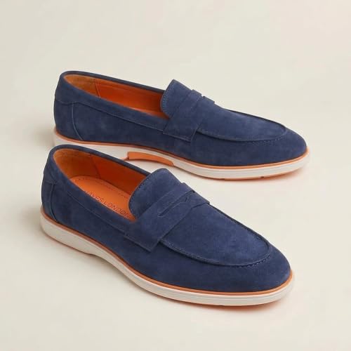 Image of HAYES LONDON Italian Suede Leather Loafers for Men | Casual Slip-On Shoes | Breathable & Lightweight Summer Wear | Comfortable Walking Shoes