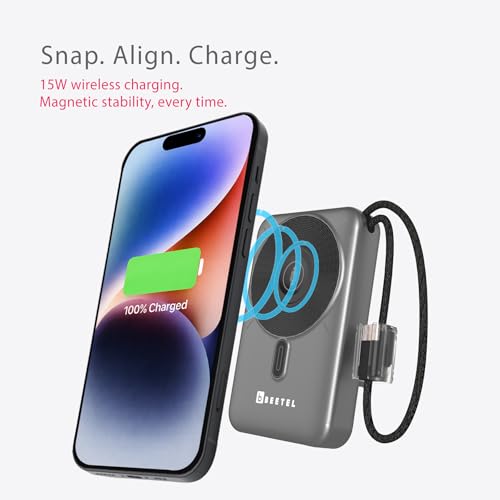 Image of Beetel MagVibe Series WS10 4 in 1 MagSafe 10000mAh Magnetic Wireless Power Bank for Apple iPhone, iWatch & AirPods, Qi Charging for Samsung, OnePlus and Other Android Devices|3M Ring in Box|MT Grey