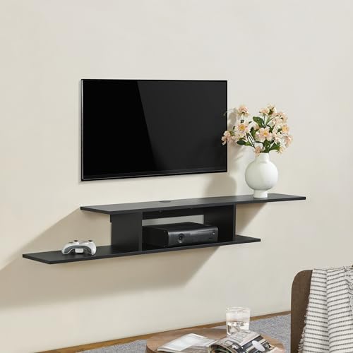[en.casa] Étagère Murale pour TV Meuble Télévision Flottante Support Écran avec Étagères et Passe-Câbles Panneau de Particules 21 x 150 x 25 cm Noir