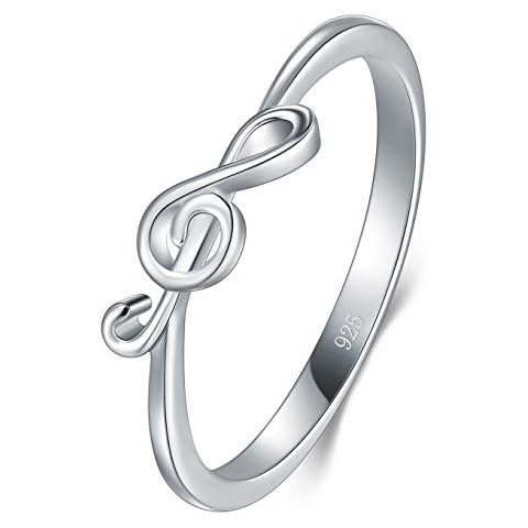 BoRuo 925 Sterling Silver Ring - Stackable Music Note Band - Comfort Fit Silver Rings Women - Music Note Silver Band Ring - Fine Jewellery Stackable Ring, 2mm, Size 4-12, sterling-silver, No Gemstone Cover