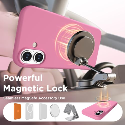 Image of Magnetic for iPhone 16 Case, Compatible with MagSafe, Liquid Silicone Phone Cover with Screen Protector & Camera Protector, Soft Anti-Scratch Microfiber Lining Inside 6.1 inch, Tender Pink