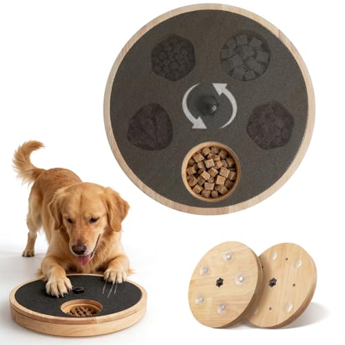 Zenflux Dog Nail Scratch Board with Treat Box - Anti-Slip Rotating Dog Paw Care File Toy Wooden Dog Scratch Pad for Nails with Adjustable Tension Stress-Free Grooming & 2 Optional Base Types Black
