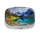 Lake Mountain Landscape Square Pill Box Mini Metal Pill Case for Purse Small Cute 2 Compartment Medicine Pill Organizer Portable Pill Container Holder for Daily Medicine Vitamin