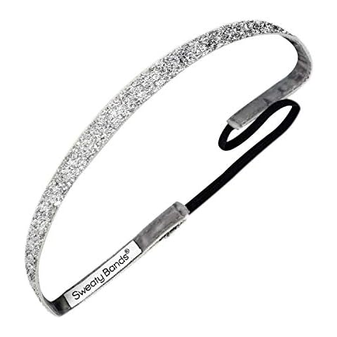 Sweaty Bands Womens and Girl Headband - Non-Slip Velvet-Lined Glitter Hairband - Viva Diva Silver 3/8-Inch Cover