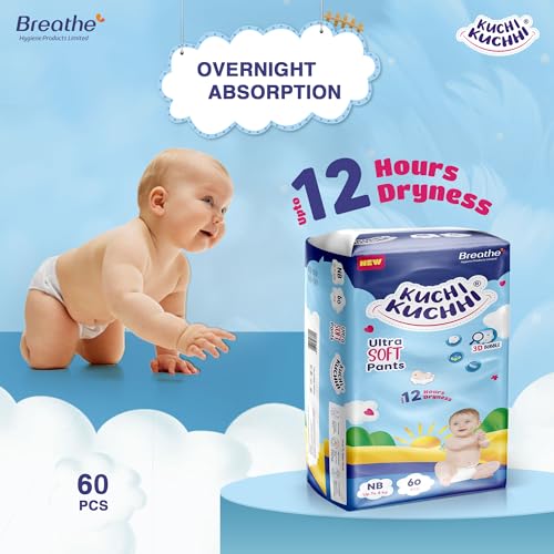 Image of Premium super soft baby diaper with a 3D bubble top and super absorbent core | Added active leak barriers and wetness indicators - NB Size, 180 Count