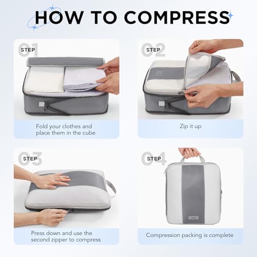 Image of 10 Set Compression Packing Cubes for Travel Essentials,Compressible Expandable Packing Cubes for Suitcase,OlarHike Luggage Organizer Bags for Travel,Handy Helper for Organizing Clothes(Gray)