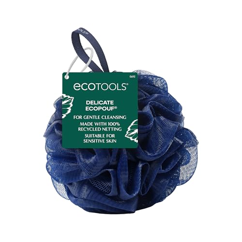 EcoTools Delicate EcoPouf Body Loofah Gentle Exfoliating Shower Sponge for Sensitive Skin 100% Recycled Netting Bath Pouf 1 Count