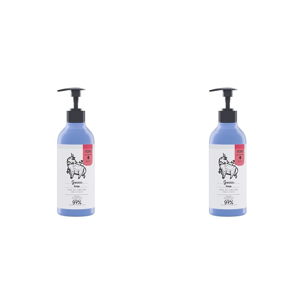 YOPE Natural Shower Gel | Myrrh, Guaiac, Guarana Extract | Vitamin C | Moisturising | 97% Natural Ingredients | Guaiac Tree 400ml (Pack of 2)