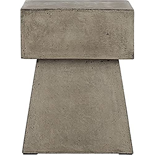 SAFAVIEH Modern Outdoor Cement Stool, in Dark Grey, 35 X 35 X 45.97