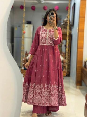 Image of ANNI Designer Women's Viscose Blend A-Line Printed Co-Ord Set with Palazzo | Kurta Palazzo Set for Women | A-Line Kurti Co-Ord Outfit | Ethnic Printed Suit Set