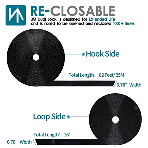 Image of 3 /4 Inch x 82 Feet Black Hook and Loop Tape, Non Slip Couch Cushion Gripper | Bulk Sticky Back hook loop tape, Apply No Punching Wall Mounting, Keep Carpet Socket in Place at Home and Office