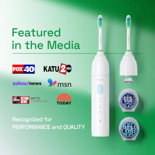 Image of Brushmo e-Series Total Clean Replacement Toothbrush Heads, Compatible with Philips Sonicare Screw-on Electric Toothbrush Handles, 6 Standard Heads, Medium Firm Dupont Bristles, BM726, White