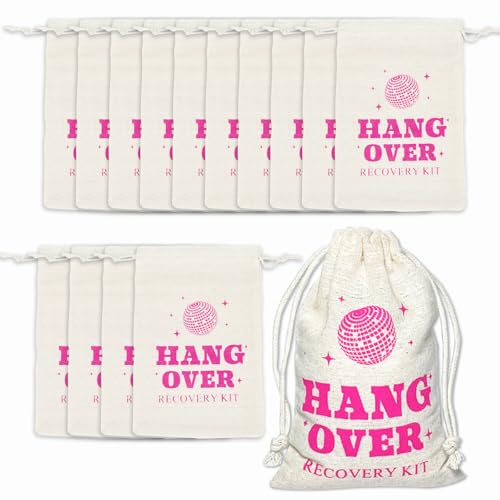 15 Pcs Hangover Kit Bachelorette Hangover Bag Cotton Muslin Drawstring Bag Recovery Kit Bags for Wedding Bridal Shower Party Favors(10x15cm)