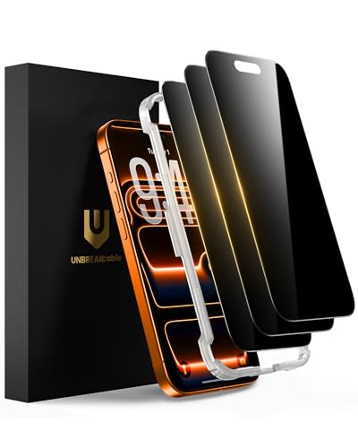 UNBREAKcable Privacy Screen Protector for iPhone 17 Pro Max (6.9) 25 Anti-Spy Tempered Glass Easy Install Alignment Frame Case-Friendly 9H Hardness Anti-Fingerprint 3-Pack